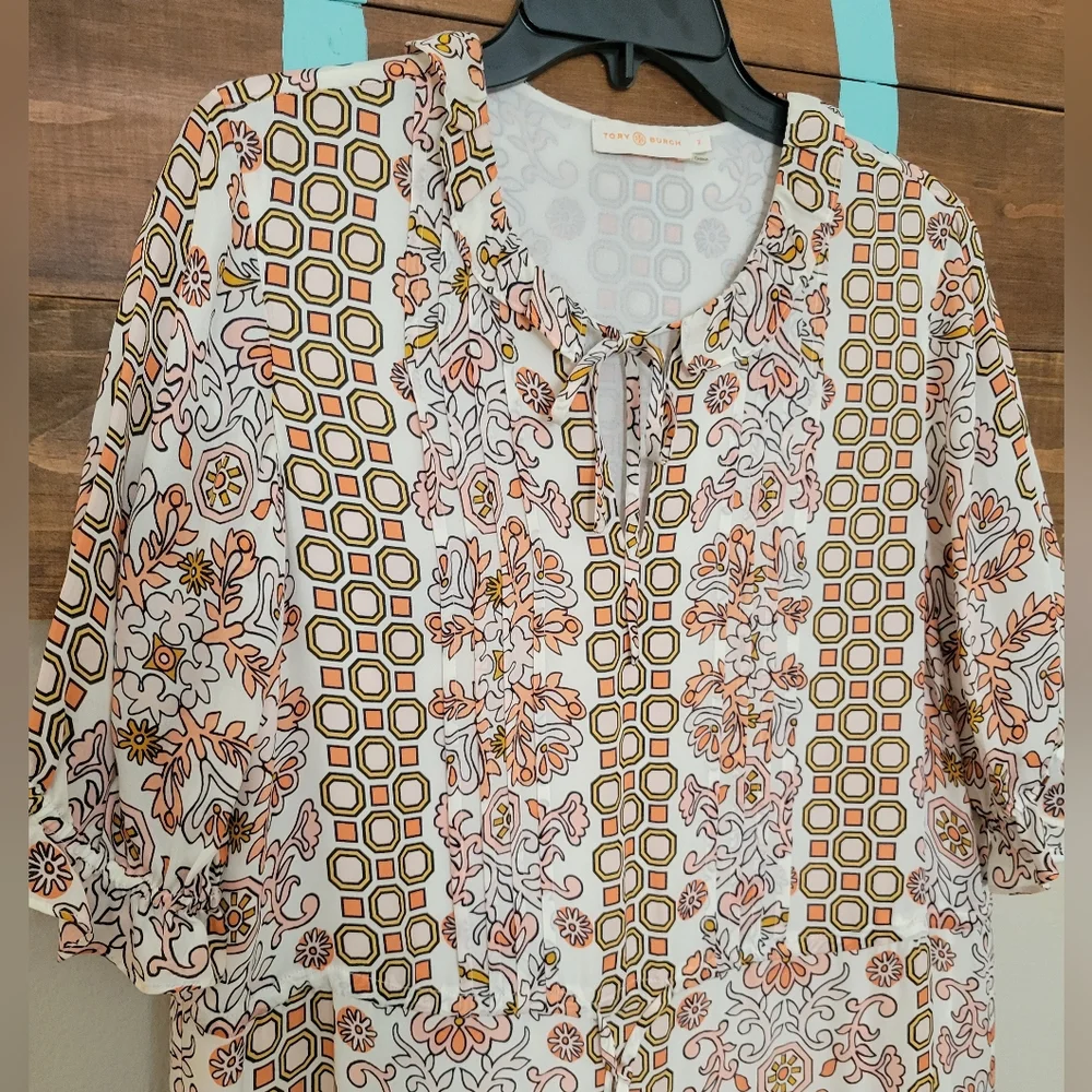 Tory Burch Multicolor Hicks Garden Serena 100% Silk Tiered Short Sleeve Dress 2